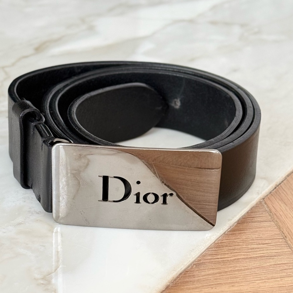 Dior Black Belt with Silver Buckle